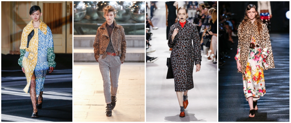 Odzież damska w cętki z jesienno-zimowych kolekcji Acne Studios, Isabel Marant, Christian Dior i Blumarine.