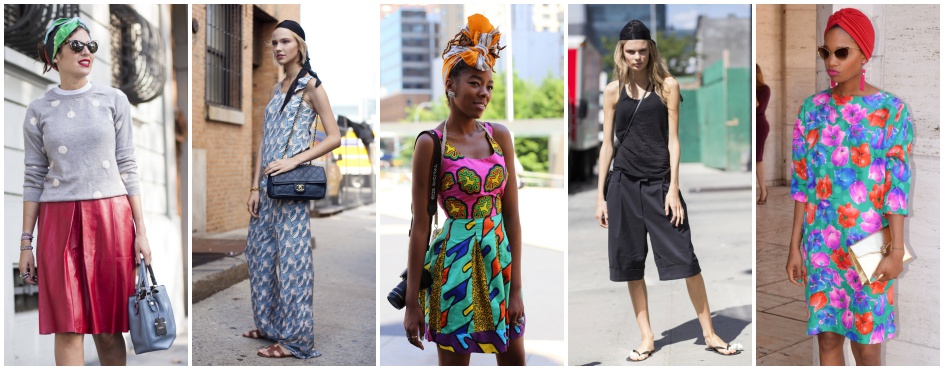 Fashionistki w stylizacjach na festiwal i z chustkami zawiązanymi na głowie.