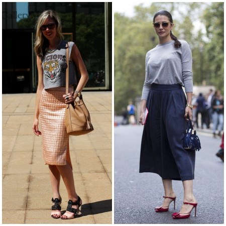 Fashionistki w letnich stylizacjach i z torebką typu worek.