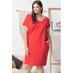 Sukienka na wiosnę czerwona midi z krótkimi rękawami  - zdjęcie produktu