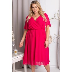 Sukienka z krótkim rękawem na randkę czerwona z wiskozy z dekoltem w serek  - zdjęcie produktu