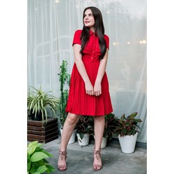 Sukienka Justmelove czerwona z krótkimi rękawami elegancka z bawełny  - zdjęcie produktu