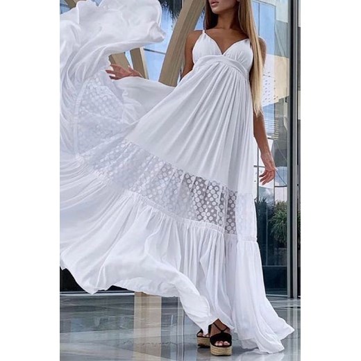 Sukienka IVET z długimi rękawami biała w serek maxi