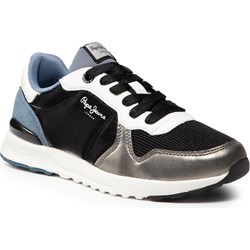 Buty sportowe damskie Pepe Jeans sneakersy sznurowane czarne płaskie  - zdjęcie produktu