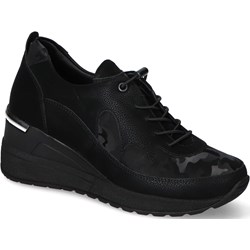 Buty sportowe damskie Venezia sneakersy czarne sznurowane skórzane  - zdjęcie produktu