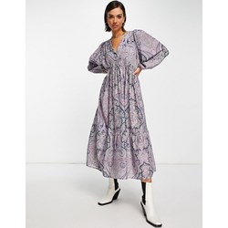 Sukienka Mango luźna fioletowa z długim rękawem na wiosnę  - zdjęcie produktu