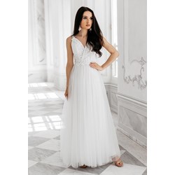 Biała sukienka Sukienkimm maxi z dekoltem v na ramiączkach  - zdjęcie produktu