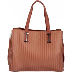 Brązowa shopper bag Herisson elegancka bez dodatków duża lakierowana  - zdjęcie produktu