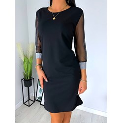Sukienka Modnakiecka.pl czarna z długim rękawem na spotkanie biznesowe z okrągłym dekoltem dopasowana mini  - zdjęcie produktu