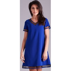 Sukienka Sheandher.pl mini w serek niebieska z krótkimi rękawami  - zdjęcie produktu