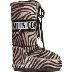 Śniegowce damskie Moon Boot casualowe brązowe w zwierzęcy wzór sznurowane na płaskiej podeszwie ze skóry  - zdjęcie produktu