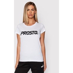 Biała bluzka damska Prosto. z napisami w stylu młodzieżowym z okrągłym dekoltem z krótkim rękawem  - zdjęcie produktu