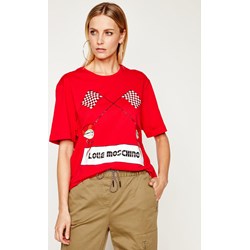 Bluzka damska Love Moschino czerwona z okrągłym dekoltem z krótkimi rękawami  - zdjęcie produktu
