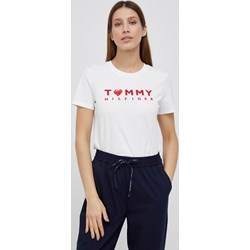 Bluzka damska biała Tommy Hilfiger w serek z dzianiny  - zdjęcie produktu