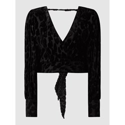 Bluzka damska BARDOT czarna z długimi rękawami z haftem z dekoltem w serek  - zdjęcie produktu