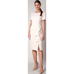 Molton sukienka midi biała z okrągłym dekoltem z krótkim rękawem  - zdjęcie produktu