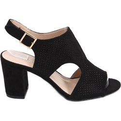 Sandały damskie na obcasie czarne z klamrą eleganckie  - zdjęcie produktu