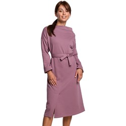 Fioletowa sukienka Be z okrągłym dekoltem z długimi rękawami midi na spacer  - zdjęcie produktu