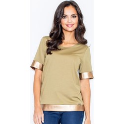 Figl bluzka damska z krótkimi rękawami zielona z okrągłym dekoltem wiosenna casual  - zdjęcie produktu