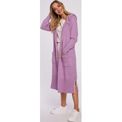 Sweter damski Moe różowy z dekoltem w literę v  - zdjęcie produktu