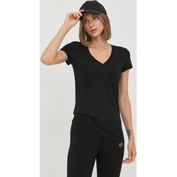 Bluzka damska Armani Exchange z dekoltem w serek z dzianiny z krótkim rękawem  - zdjęcie produktu