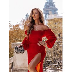 Sukienka czerwona Pakuten mini z długimi rękawami na wiosnę  - zdjęcie produktu