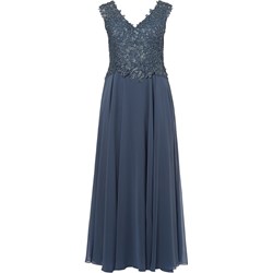 Sukienka Luxuar Fashion granatowa w stylu klasycznym bez rękawów wieczorowa z dekoltem w literę v maxi  - zdjęcie produktu