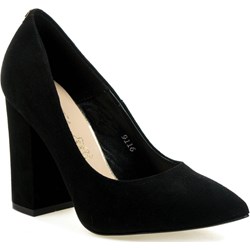 Czółenka czarne Sala bez zapięcia na wysokim obcasie ze szpiczastym noskiem eleganckie na słupku zamszowe  - zdjęcie produktu