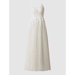 Sukienka biała Luxuar z koronką maxi z dekoltem w serek  - zdjęcie produktu