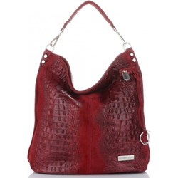 Shopper bag Vittoria Gotti casual z tłoczeniem czerwona na ramię skórzana  - zdjęcie produktu