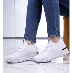 Buty sportowe damskie sneakersy białe bez zapięcia na wiosnę  - zdjęcie produktu