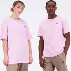T-shirt męski New Balance z dzianiny różowy z krótkim rękawem  - zdjęcie produktu