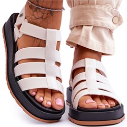 Zaxy sandały damskie z tworzywa sztucznego białe na płaskiej podeszwie na rzepy  - zdjęcie produktu