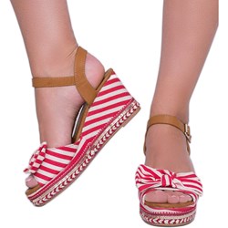 Sandały damskie czerwone z klamrą eleganckie  - zdjęcie produktu