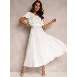 Sukienka Renee z dekoltem w serek biała z krótkim rękawem rozkloszowana  - zdjęcie produktu