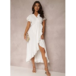 Sukienka Renee biała kopertowa midi elegancka z dekoltem v  - zdjęcie produktu