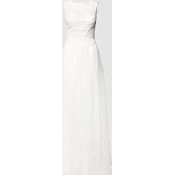 Biała sukienka Luxuar Fashion z okrągłym dekoltem rozkloszowana maxi  - zdjęcie produktu