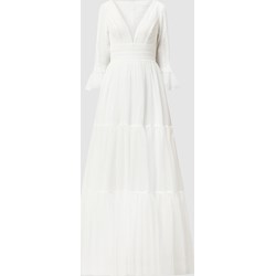 Sukienka biała Luxuar Fashion na ślub cywilny maxi z dekoltem w serek  - zdjęcie produktu