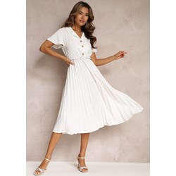 Biała sukienka Renee z dekoltem v midi koszulowa z paskiem  - zdjęcie produktu