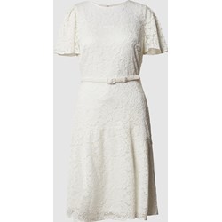 Ralph Lauren sukienka z okrągłym dekoltem trapezowa biała z haftem z krótkimi rękawami  - zdjęcie produktu