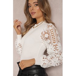 Sweter damski biały Renee z okrągłym dekoltem boho  - zdjęcie produktu