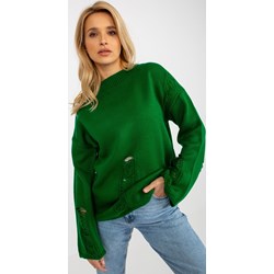 Sweter damski Badu zielony z okrągłym dekoltem  - zdjęcie produktu