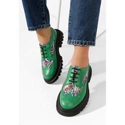Zielone półbuty damskie Zapatos wiązane casual na płaskiej podeszwie  - zdjęcie produktu