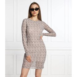 Sukienka Hugo Boss dopasowana z okrągłym dekoltem z długim rękawem w abstrakcyjnym wzorze mini  - zdjęcie produktu