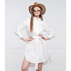 Dondup - Made In Italy sukienka koszulowa mini biała z kołnierzykiem casualowa z elastanu  - zdjęcie produktu