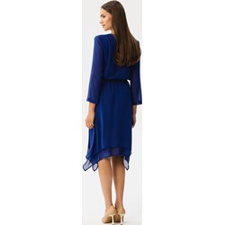 Sukienka Stylove z szyfonu niebieska z dekoltem v z długimi rękawami asymetryczna  - zdjęcie produktu