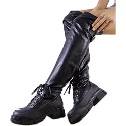 Kozaki damskie czarne sznurowane casual za kolano  - zdjęcie produktu