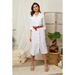 Sukienka Lin Passion midi z długim rękawem rozkloszowana z kołnierzykiem na co dzień elegancka  - zdjęcie produktu