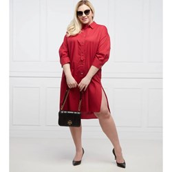 Persona By Marina Rinaldi sukienka mini bawełniana czerwona prosta z długimi rękawami  - zdjęcie produktu