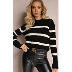 Renee sweter damski czarny casual w paski z okrągłym dekoltem  - zdjęcie produktu